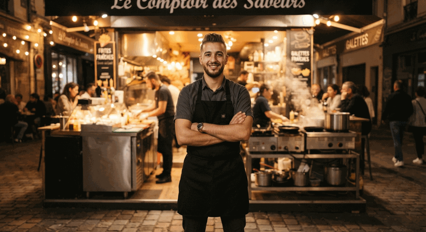 Franchisé NBK devant son comptoir